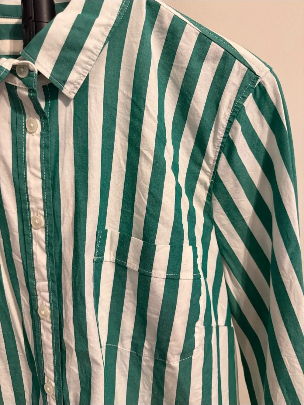 J.Crew Green White Striped Cotton Button-Down Shirt Size Large